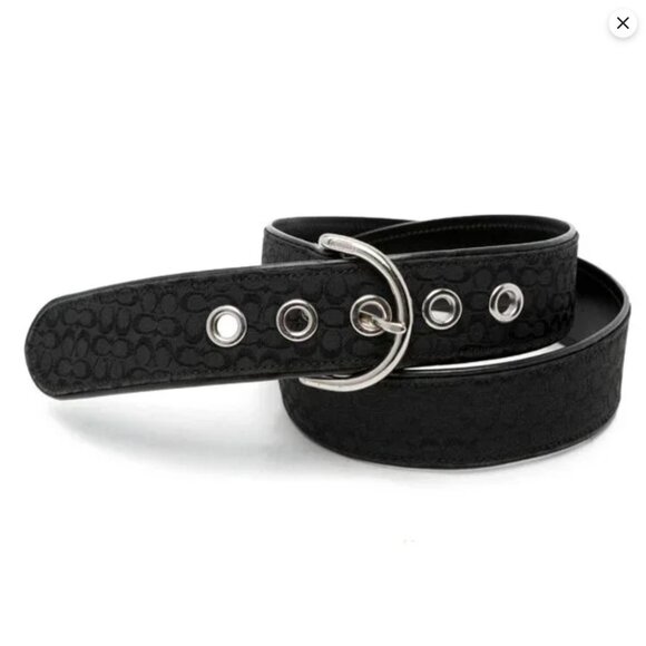 Coach Signature Jacquard Black Canvas Leather Belt Classic Monogram Silver K8 - Picture 2 of 16